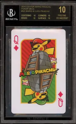 Pokemon Mario & Luigi Pikachu Queen of Diamonds Playing Cards BGS 10 BLACK LABEL - Image 1