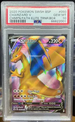 PSA 10 GEM MINT Charizard V 050 Champions Path ETB Promo Pokemon Card - Image 1