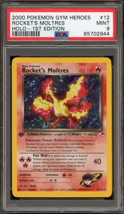 Pokemon Rocket's Moltres Gym Heroes 1st Edition Holo Rare #12 PSA 9 Mint - Image 1