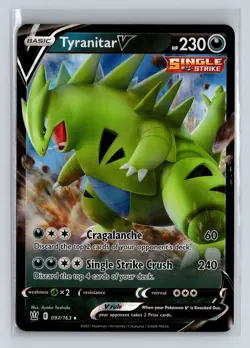 2021 Pokemon TCG SWSH Battle Styles Tyranitar V Ultra Rare Holo 97/163 NM - Image 1