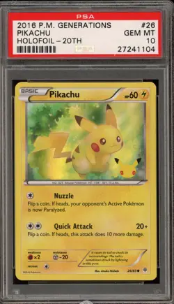 Pokemon Pikachu XY Generations 20th Holo #26 PSA 10 Gem Mint - Image 1