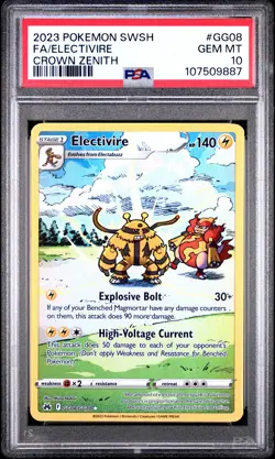 2023 POKEMON SWORD & SHIELD CROWN ZENITH #GG08 FULL ART/ELECTIVIRE PSA 10 - Image 1