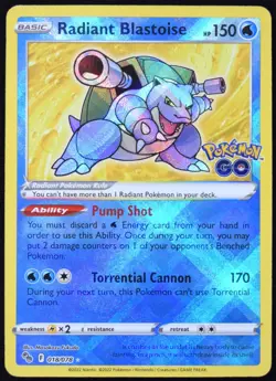 Pokemon TCG Radiant Blastoise 018/078 2022 Pokemon GO Radiant Rare Card - MP - Image 1