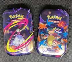 2x Mega Evolution EMPTY Mini Tins + Collectible Card & Sticker - Pokemon TCG - Image 1
