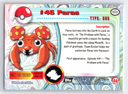 Vintage Paras #46 1999 Topps Pokemon TV Animation Edition Series 1 - Image 2