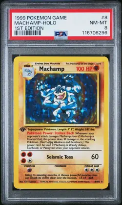 1999 Pokemon Game Machamp #8 1ST Edition PSA 8 Holo Vintage - Image 1