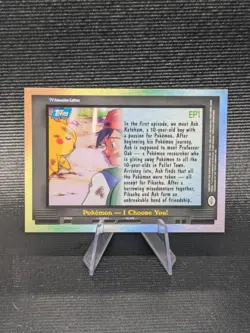 NM SILVER FOIL PIKACHU ASH EP1 I CHOOSE YOU! POKEMON TOPPS SERIES 2 BLUE 2000 - Image 2