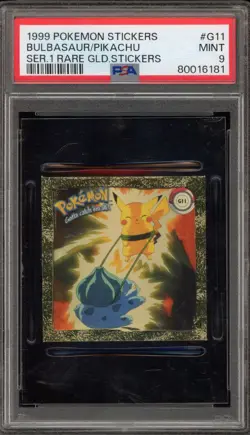 Pokemon Bulbasaur/Pikachu Stickers Series 1 Gold Stickers #G11 PSA 9 Mint - Image 1