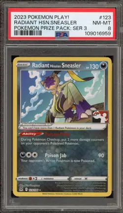 Pokemon Radiant Hisuian Sneasler P.M. Prize Pk. PLAY! Holo Promo #123 PSA 8 - Image 1