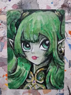 Altered Mtg Hand Painted Forest One Of A Kind Anime - Image 1