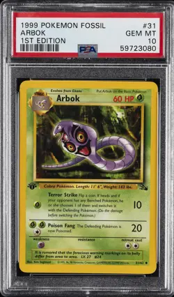 1999 POKEMON FOSSIL 1ST EDITION #31 ARBOK PSA 10 - Image 1