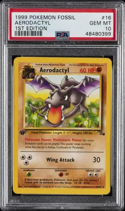 1999 POKEMON FOSSIL 1ST EDITION #16 AERODACTYL PSA 10 - Image 1