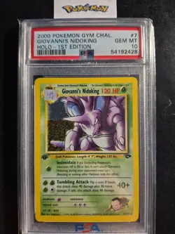 1st Edition 2000 Pokemon Gym Challenge 7/132 Giovanni's Nidoking Holo PSA GEM 10 - Image 1
