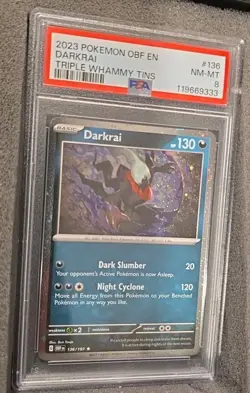 POKEMON CARD DARKRAI FOIL 136 TRIPLE WHAMMY TIN PROMO #136 OBF EN GRADED PSA 8 - Image 2