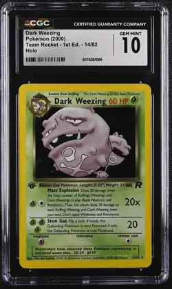 CGC 10 GEM MINT Dark Weezing Team Rocket 1st Edition 14/82 Holo Pokemon Card - Image 1