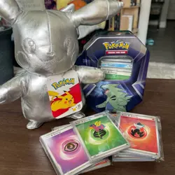 Pokemon Mini Bundle With Plushie & Various Misc Bulk Cards In Empty Tin - Image 4