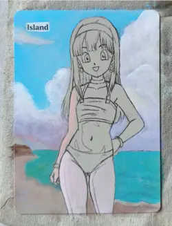 Hand Painted Altered Art Mtg Island - Manga Girl (Bulma) - Image 4