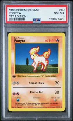 1999 POKEMON GAME 1ST ED #60 PONYTA PSA 8 - Image 1