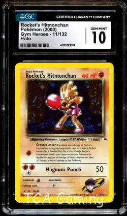 CGC 10 GEM MINT Rocket's Hitmonchan 11/132 HOLO RARE Gym Heroes Pokemon Card 014 - Image 1