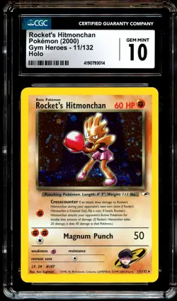 CGC 10 GEM MINT Rocket's Hitmonchan 11/132 HOLO RARE Gym Heroes Pokemon Card 014 - Image 2