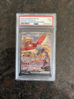 PSA 7 2025 Pokemon Destined Rivals #230 ETHAN'S HO-OH EX SIR Rare Full Art Card - Image 1