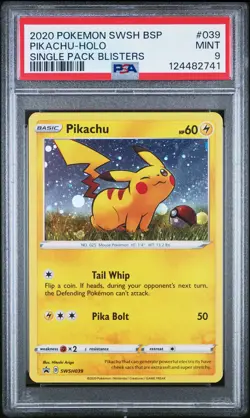 2020 POKEMON SWSH BLACK STAR PROMO SINGLE PACK BLISTERS #039 PIKACHU-HOLO PSA 9 - Image 1
