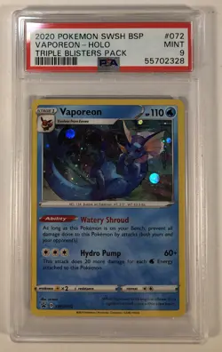 2020 Pokemon Vaporeon Holo Black Star Promo SWSH072 PSA 9 Mint - Image 1