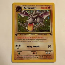 1st Edition Aerodactyl 1/62 PRERELEASE Stamp Fossil Holo 1999 Vtg Pokemon Card - Image 1