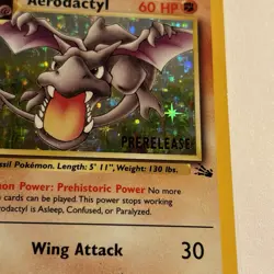 1st Edition Aerodactyl 1/62 PRERELEASE Stamp Fossil Holo 1999 Vtg Pokemon Card - Image 2