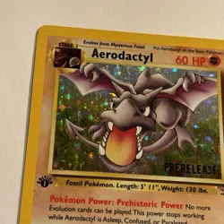 1st Edition Aerodactyl 1/62 PRERELEASE Stamp Fossil Holo 1999 Vtg Pokemon Card - Image 3