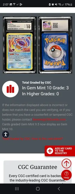 (TOP POP 3) CGC 10 GEM MINT Marshtomp 67/147 Supreme Victors Pokemon Card - Image 4