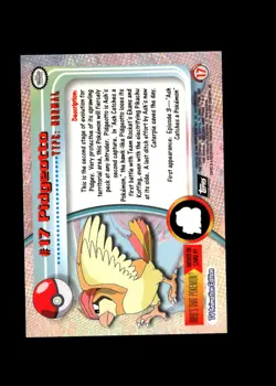 Pidgeotto : 1999 Topps Pokemon TV Animation Black Logo Card #17 + FREE Ship - Image 2
