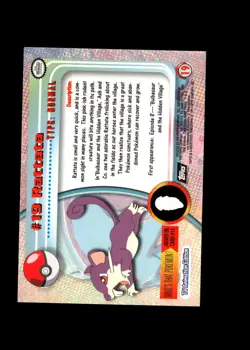 Rattata : 1999 Topps Pokemon TV Animation Black Logo Card #19 + Fast FREE Ship - Image 2