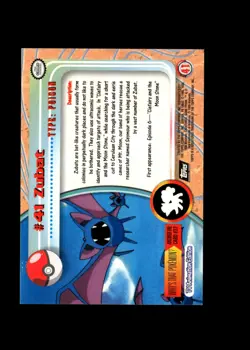 Zubat : 1999 Topps Pokemon TV Animation Black Logo Card #41 + Fast FREE Ship - Image 2