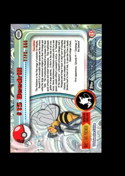Beedrill : 1999 Topps Pokemon TV Animation Black Logo Card #15 + Fast FREE Ship - Image 2