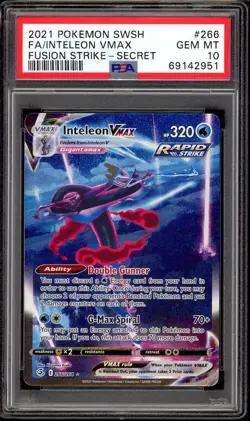 2021 PSA 10 Pokemon SWSH Fusion Strike Inteleon VMAX Alternate Art 266/264 Card - Image 1