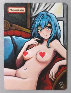 Hand Painted Altered Art Mtg Mountain Land Card - Anime Girl - Image 1