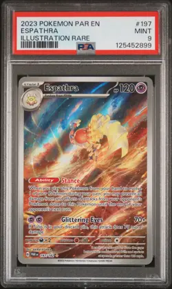 2023 POKEMON PAR EN PARADOX RIFT ILLUSTRATION RARE #197 ESPATHRA PSA 9 197/182 - Image 1