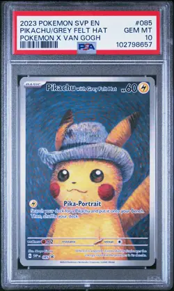 2023 POKEMON SVP EN-SV BLACK STAR PROMO #085 PIKACHU WITH GREY FELT HAT PSA 10 - Image 1
