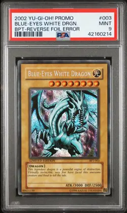 PSA 9 MINT Blue-Eyes White Dragon BPT-003 Reverse Foil Error *0214 YUGIOH - Image 1