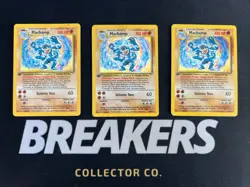 1999 Base Set Vintage Pokemon 3 Card Lot: Holo 1st Edition Machamp 8/102 x3 - Image 1
