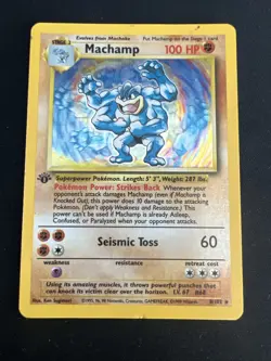 1999 Base Set Vintage Pokemon 3 Card Lot: Holo 1st Edition Machamp 8/102 x3 - Image 2