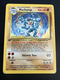 1999 Base Set Vintage Pokemon 3 Card Lot: Holo 1st Edition Machamp 8/102 x3 - Image 4