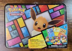 Pokemon Eevee Treasure Chest 2021 Eeveelution Collectible Lunchbox Tin 5 Packs - Image 1