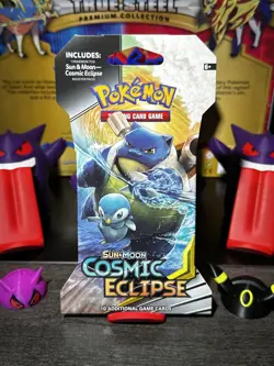 Pokemon 2019 Sun & Moon Cosmic Eclipse Sleeved Booster Pack Blastoise Piplup Art - Image 1