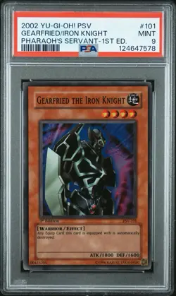 2002 Yu-Gi-Oh! Gearfried/Iron Knight Pharaoh's Servant PSV 1st Ed Super PSA 9 - Image 1