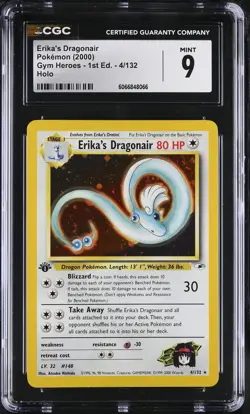 CGC 9 MINT Erika's Dragonair Gym Heroes 1st Edition 4/132 Holo Pokemon Card - Image 1