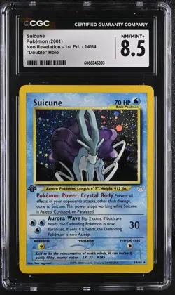 CGC 8.5 Suicune Neo Revelation 1st Edition 14/64 Double Holo Pokemon Card - Image 1