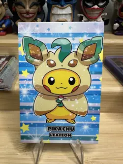 Poncho Pikachu Leafeon Card Database Attack 2 Cracked Holo Ice - Image 1