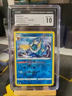 CGC 10 GEM MINT Pokemon Vivid Voltage Vaporeon Reverse Holo Rare Card 030/185 - Image 1